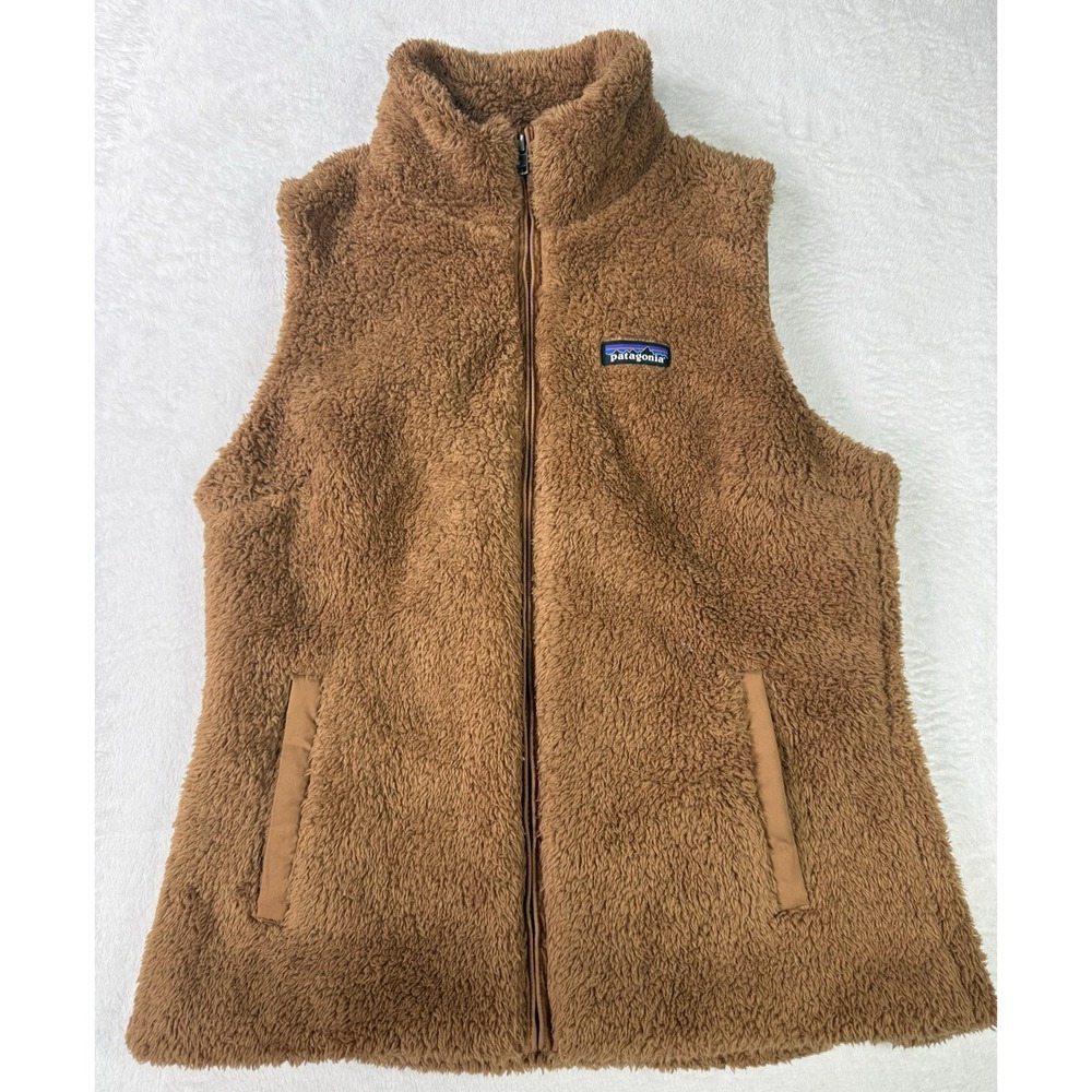 Patagonia Los Gatos Fuzzy Sherpa Fleece Full Zip Vest Brown Womens Size Medium